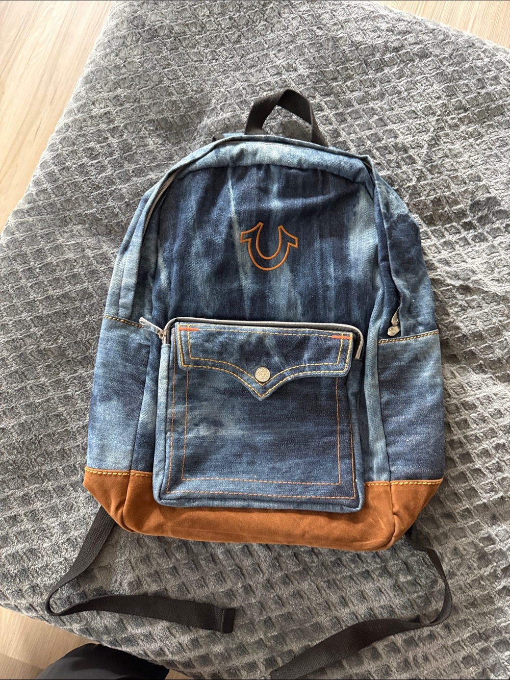True Religion Denim Backpack with Tan Suede Base